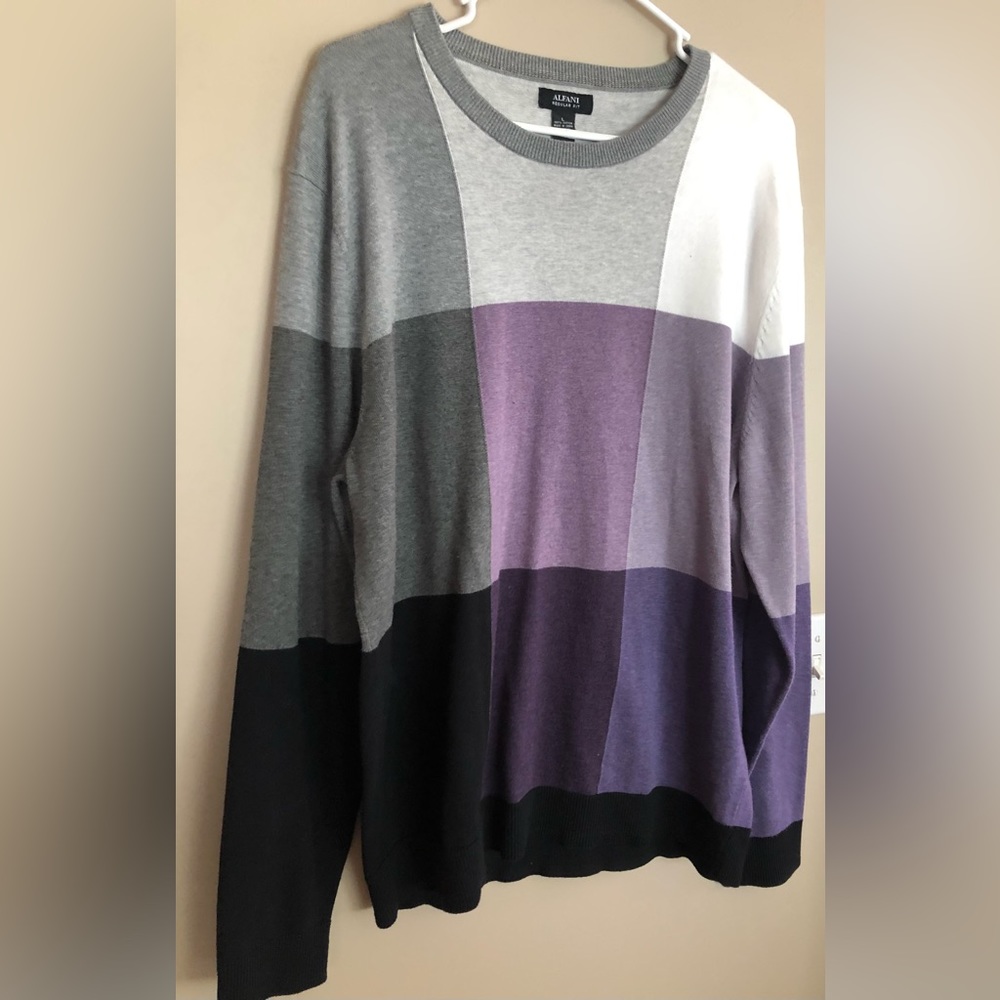 ALFANI Purple Gray & Black Squares Sweater   Size L